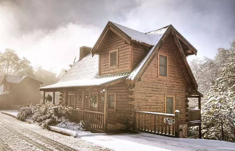 snowy cabin in pigeon forge