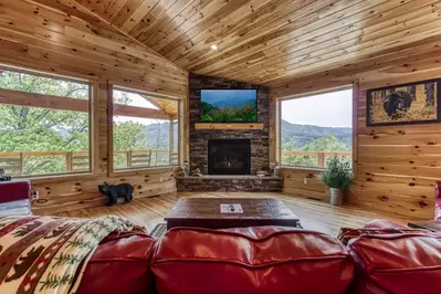 living room at a gatlinburg cabin with a view