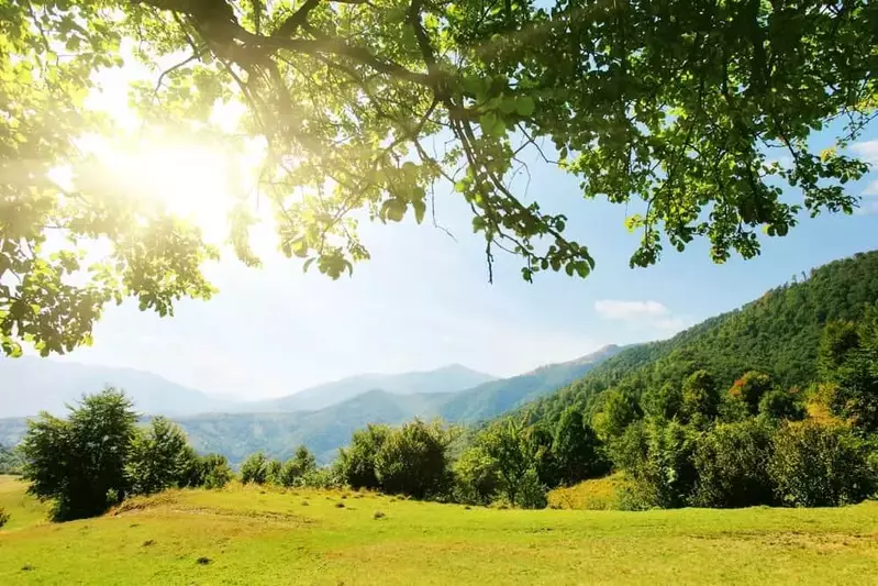 summer mountains with sunbeam