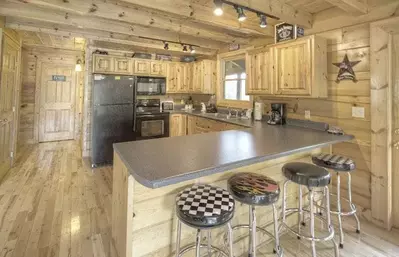 The kitchen in the Wild Hog Inn cabin in Sevierville TN.