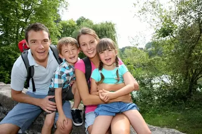 Happy family hiking near Pigeon Forge