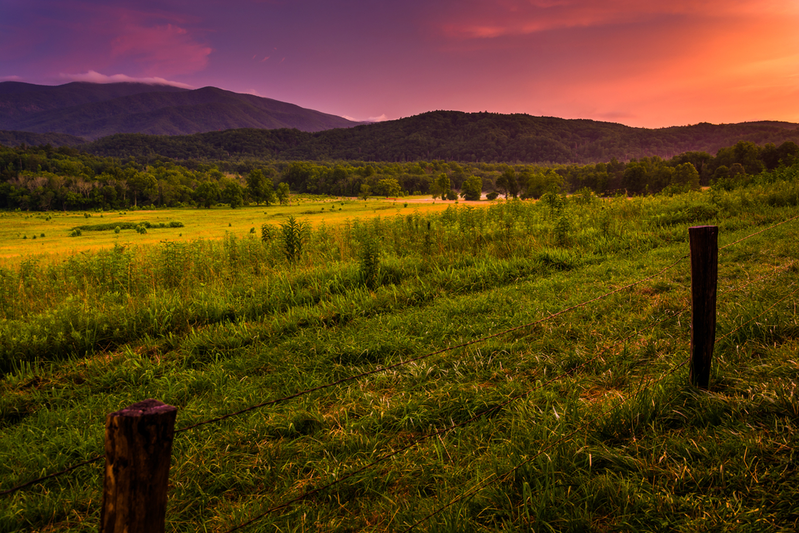 cades cove is one of the best places to see a Smoky Mountain sunset or sunrise