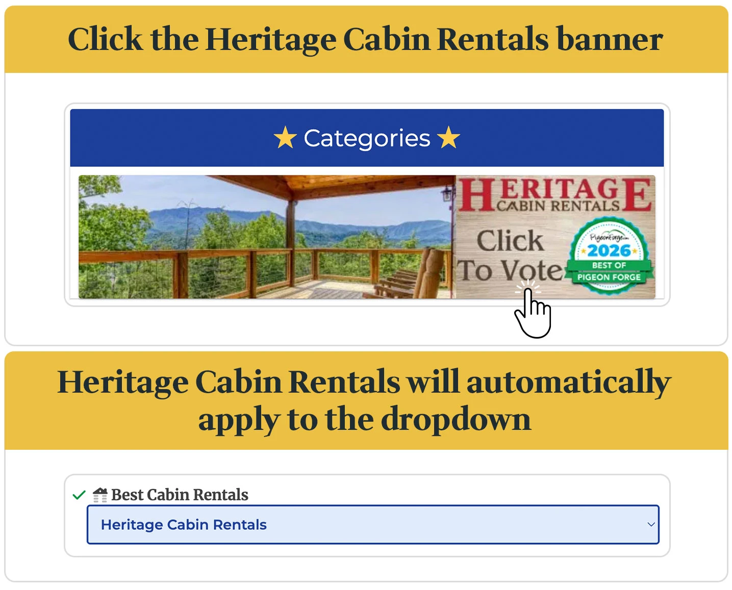 How to Vote for Heritage Cabin Rentals