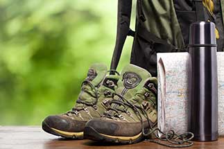 Hiking shoes and supplies.