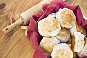 A basket of buttermilk biscuits.