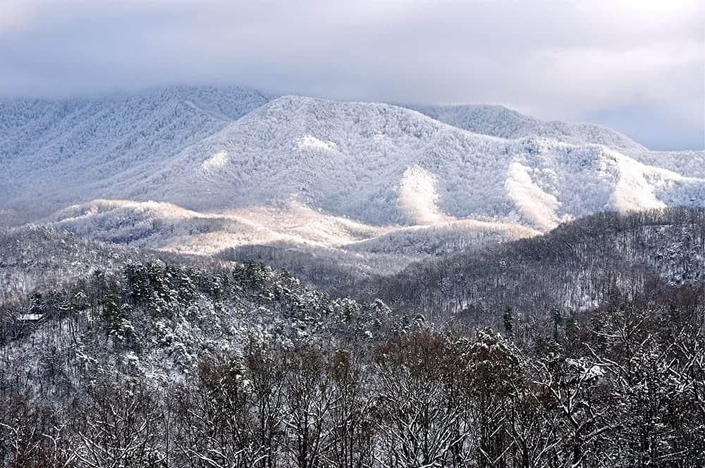 Snow covered mountains near Pigeon Forge TN.