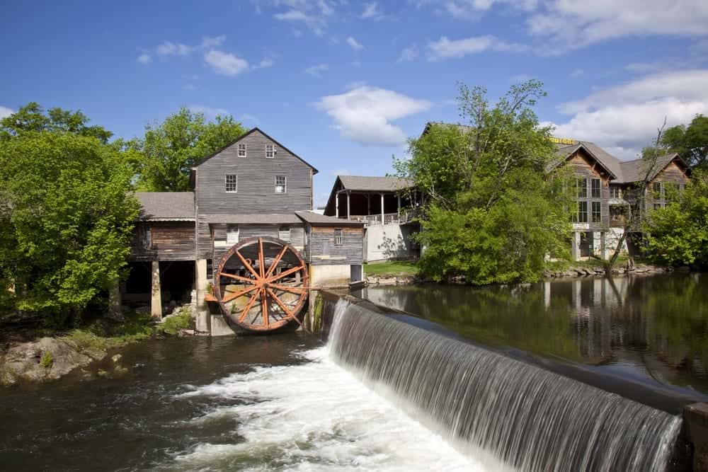 The Old Mill on a beautiful day in Pigeon Forge TN.