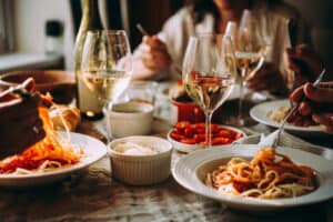 table of italian food and wine