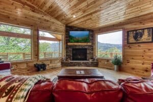 living room at a gatlinburg cabin with a view